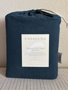 NWT Queen 100% Linen Sheet Set Dark Mineral Blue - Casaluna